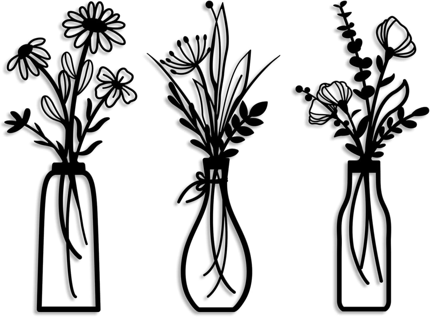 3 Pieces Metal Flowers Wall Arts
